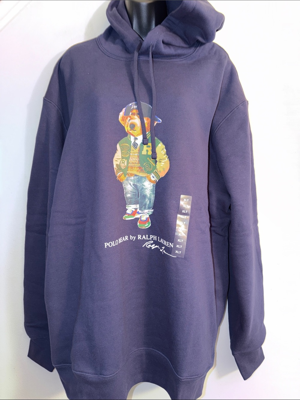 Ralph Lauren Navy Pullover Hoodie with Polo Bear Graphic